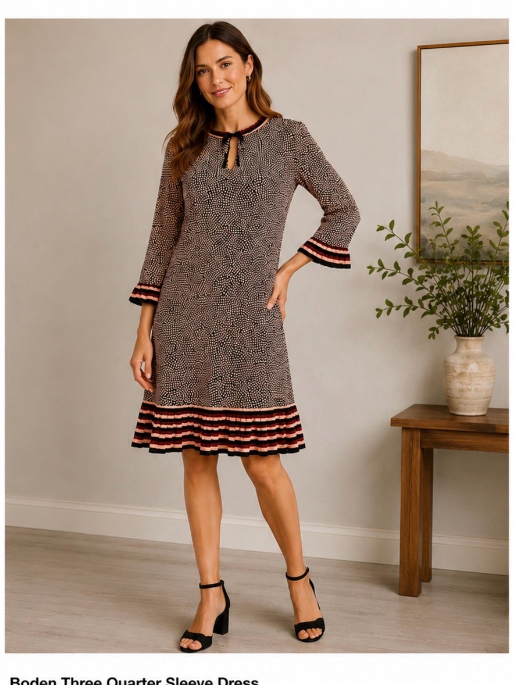 Boden Women’s Printed Polka Dot Ruffle Trim Dress – Size US 6 / UK 10